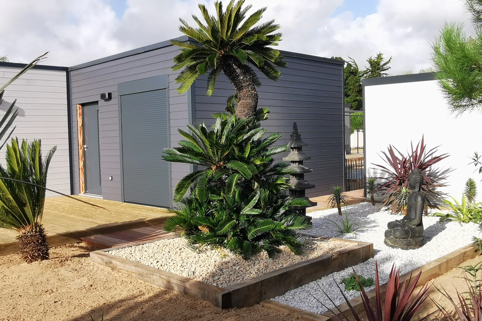 Jardin contemporain piscine palmier